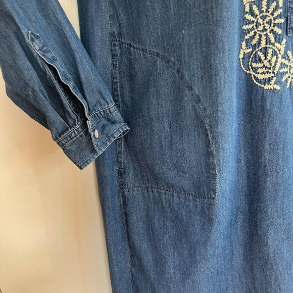 J.JILL CHAMBRAY BLUE SHIRT DRESS EMBROIDERED DETAILS SIZE XS - Picture 6 of 10